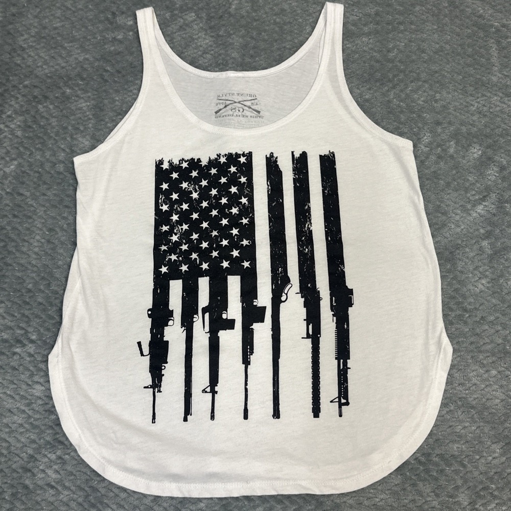 Grunt Style Tank Top Women's Medium Rifle 2nd Amendment Shirt American Flag